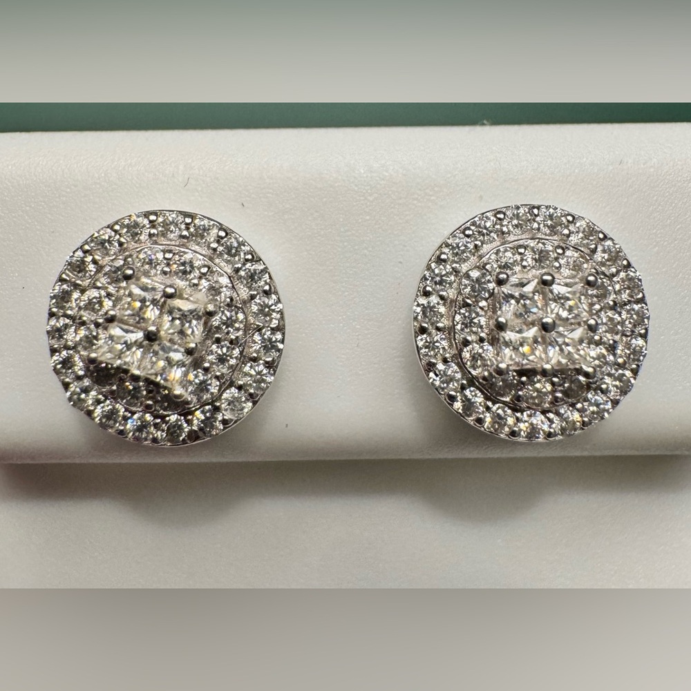 .80 cttw Genuine Diamond Halo Cluster Stud Earrings NWT